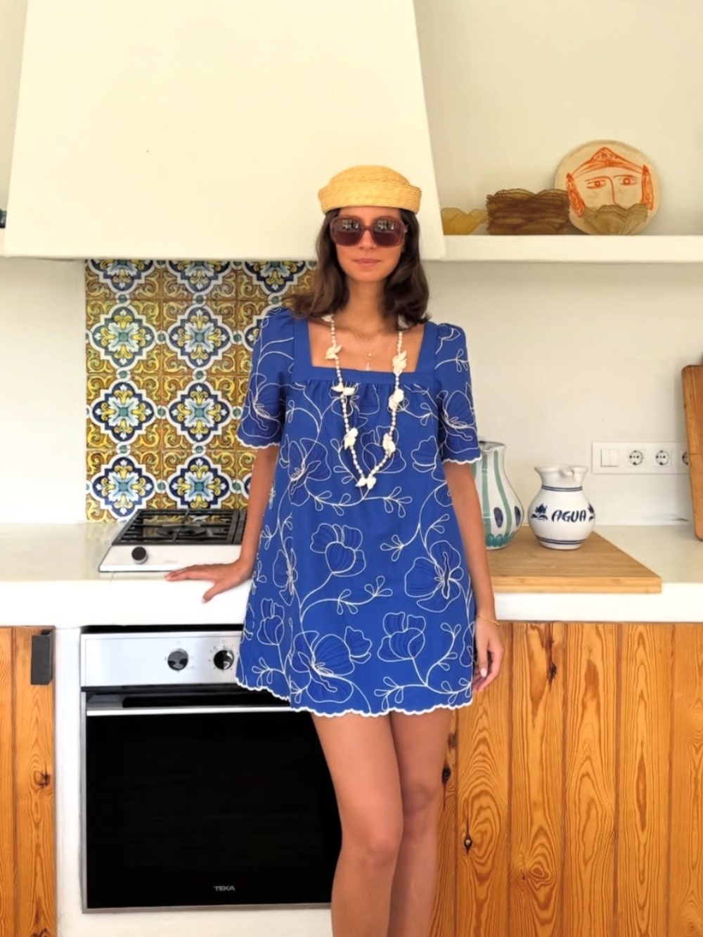 Sezane Juliana Floral Mini Dress Azure Blue - Picture 1 of 5
